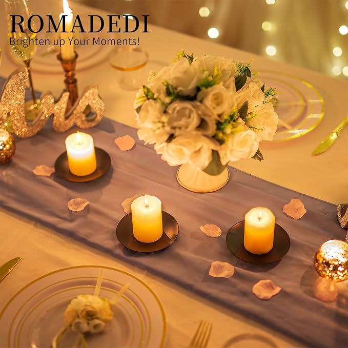 Romadedi Iron Plate Candle Holder - Black Candle Holders for Pillar Candles, Set of 2 Small Candle Tray Pillar Candle Holder Metal Candle Stand for Coffee Table Decor, Wedding, Party, Home Decor