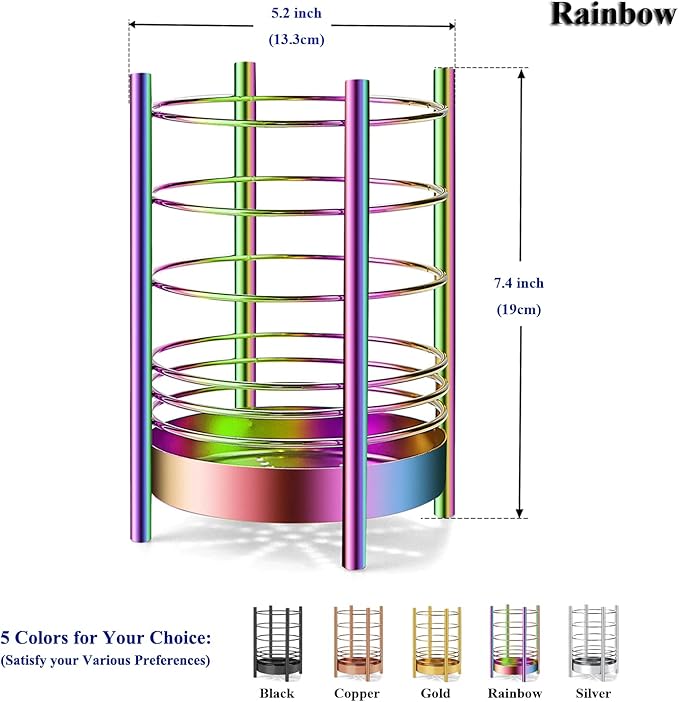 Rainbow Kitchen Utensil Holder for Kitchen Counter, Stainless Steel Utensil Crocks, Rainbow Titanium Coating Utensil Storage Caddy Organizer, Cooking Utensil Holder, Easy Cleaning(Rainbow/7.4''x5.2'')