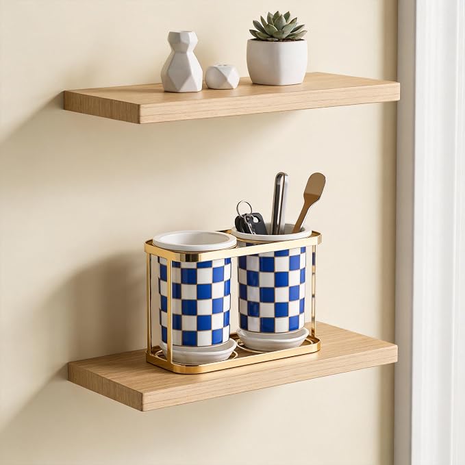 Multi-functional Ceramic Checkered Utensil Crocks,Kitchen Utensil Storage, Bathroom Checkered Bathroom Toothbrush Holder, Flatware Organizer & Home Accessory
