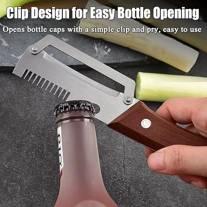 2026 Upgraded Multi-Functional Vegetable Peeler, Premium Vegetable Peeler with Wooden Handle and Bottle Opener, 3-in-1 Peeler & Bottle Opener for Fruit Potato Carrot Kitchen Gadget