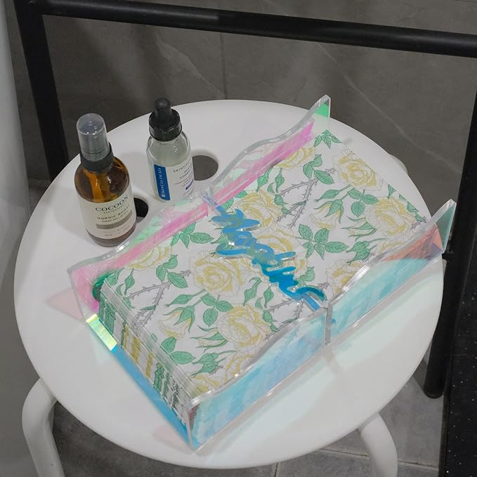 Acrylic Guest Towel Holder Tray with Pressure Rod, Prism Wavy Edge Rectangular Napkin Holder for Bathroom Counter, Kitchen, Hotel, Office - Holds Paper Napkins & Disposable Hand Towels