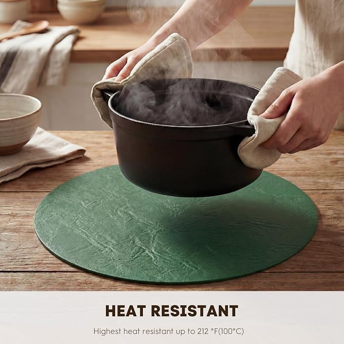 Artoid Mode Green Faux Leather Placemats Set of 4, 15 Inch Waterproof Wipeable Heat Resistant Vinyl Place Mats, Reversible Table Mats for St. Patrick's Day Dining Decor