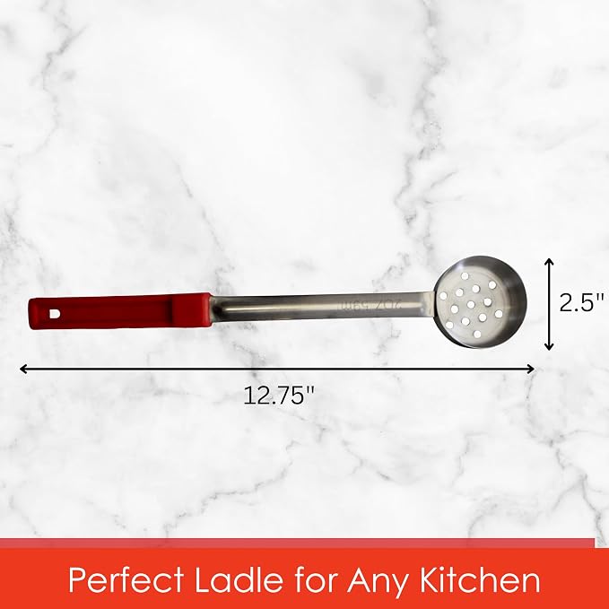 2 oz Slotted Stainless Steel Portion Control Ladle Spoon | Commercial-Grade Spoodle for Portioning & Draining - Pasta, Veggies & Buffet Service. Color-Coded by Size. Dishwasher Safe.