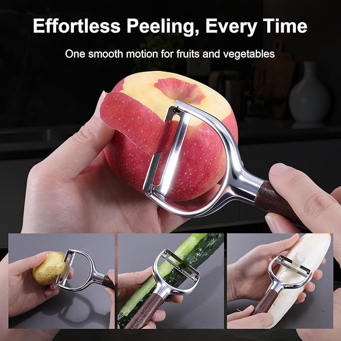 Premium Vegetable Peeler, Stainless Steel Potato Peeler with Ergonomic Wood Handle, Sharp Veggie Peeler for Potatoes, Carrots, Fruits & Cabbage, Professional Peeler for Kitchen (Y Shape)