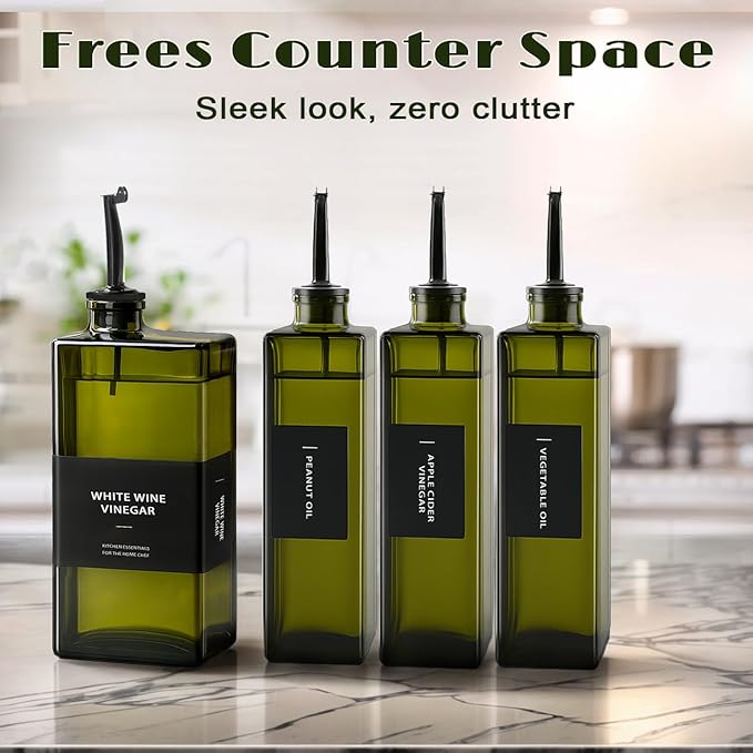 Olive Oil Dispenser Bottle for Kitchen- 16.9oz Oil Bottles UV Protection, Oil and Vinegar Dispenser Set, Drip-Free Pourer, Elegant Kitchen Essential- 16.9oz, Set of 2