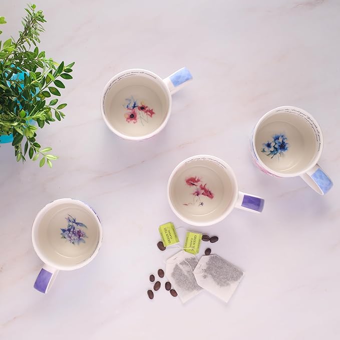 Christian Art Gifts Ceramic Coffee or Tea Mug Set for Women, Seeds of Love Garden Blooms Design Bible Verse Mug Set, Boxed Set of 4 Coffee Cups