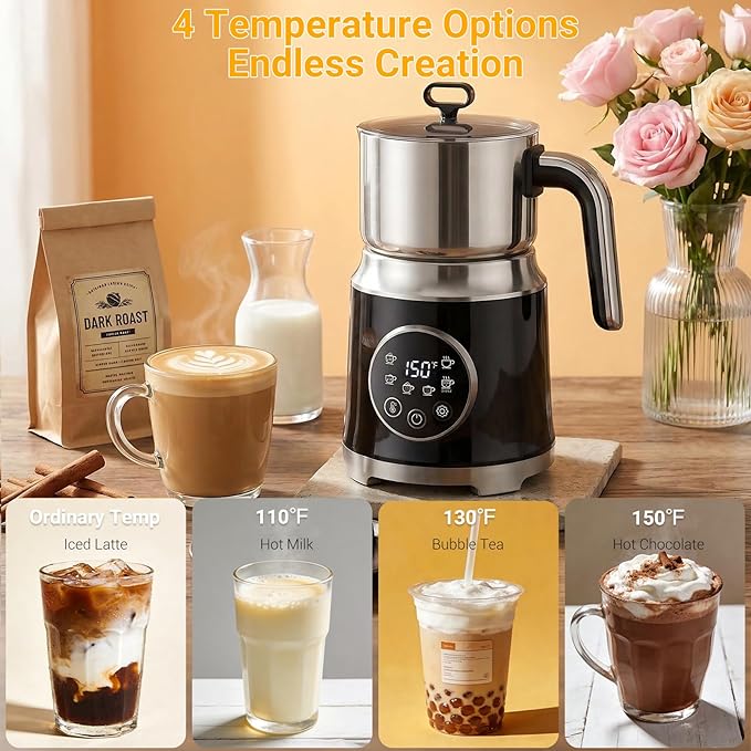 Milk Frother,Variable Temp and Froth Thickness,27oz/800ml Milk Steamer and Frother for cappuccino or Latte,Dishwasher Safe,6-in-1 Frother Machine,Fast Heating,Low Noise