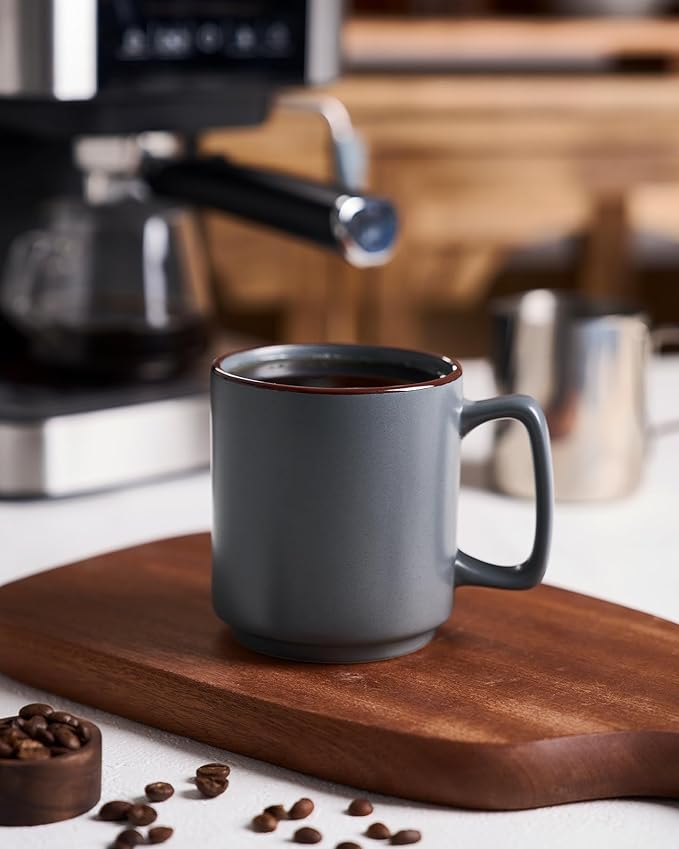 famiware Coffee Mugs Set of 6, Nebula 14oz Coffee Mugs, Ceramic Cup Set with Handle for Latte, Tea, Milk, Cappuccino, Cocoa, Charcoal