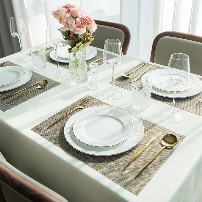 Placemats Set of 12 Vinyl/Plastic Woven Place Mats for Kitchen Table Indoor/Outdoor Washable Placemat Wipeable Dining Table Mats (Brown,12)