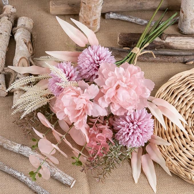 KIRIFLY Artificial Fake Flowers Plants Silk Flower Arrangements Wedding Bouquets Decorations Plastic Floral Table Centerpieces for Home Kitchen Garden Party Décor (Pink Purple)