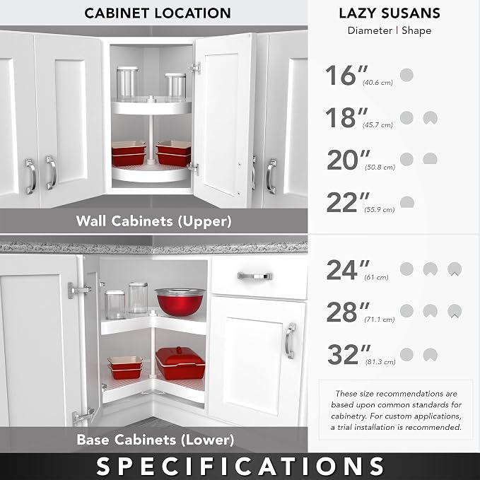 Rev-A-Shelf 18" Single Full Circle Lazy Susan Organizer for Diagonal Corner Kitchen Cabinets, Wooden Turntable Tray with Swivel Bearings, 4WLS001-18-B52