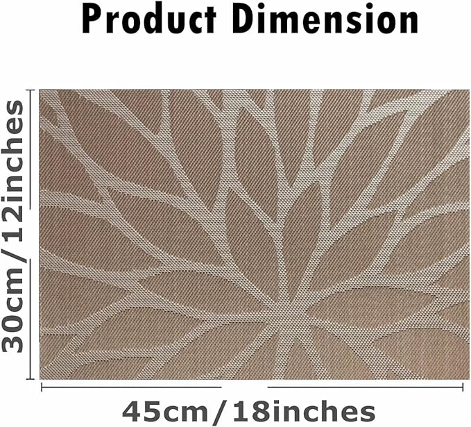 Placemats, Placemats for Dining Table Set of 4, Kitchen Table Mats Heat-Resistant Non-Slip Washable PVC Woven Vinyl Place Mats for Dining Room Table Decoration (Set of 4, Brown)