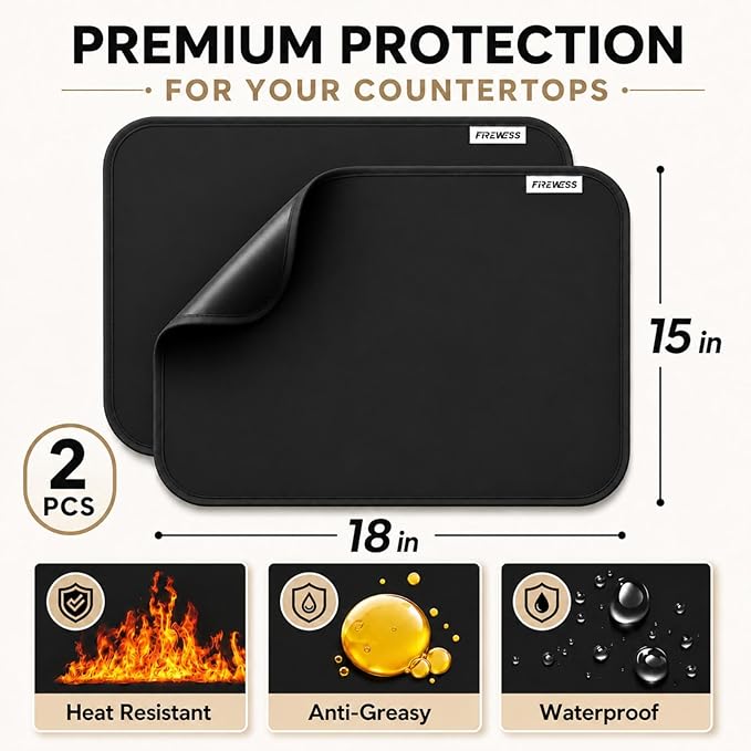 2pack Heat Resistant Mat for Air Fryer, 16x24in Heat Resistant Mat for Countertop, Silicone Kitchen Countertop Hot Pads for Air Fryer, Deep Fryer, Oven