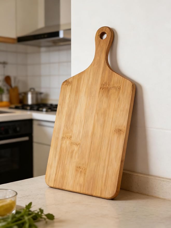 Small Bamboo Cutting Board for Kitchen (13'' x 6.5''), Wooden Cutting Board with Handle, Charcuterie Board, Cheese Board, Decorative Wooden Serving Board