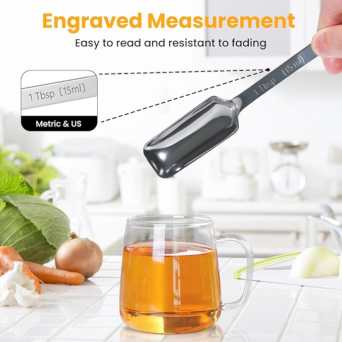 28 Pcs Stainless Steel Measuring Spoons Set with Leveler, Metal Round & Rectangular Spoons plus 2-Pack Mini Spoon Sets for Precise Cooking and Baking, Standard Sizes with Clear Engraved Markings