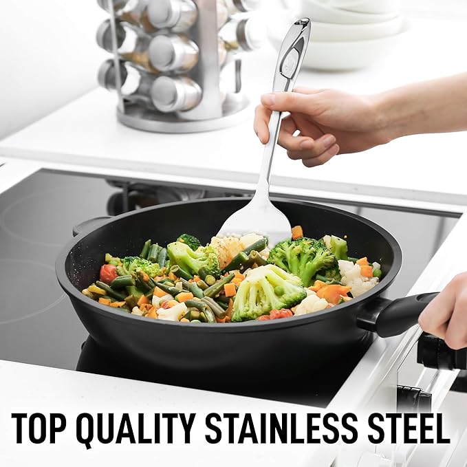Zulay Kitchen Stainless Steel Solid Spatula - 15” Large Metal Turner for Cooking, Frying & Grilling - Durable, Heat-Resistant & Dishwasher Safe Kitchen Utensil for Everyday Use