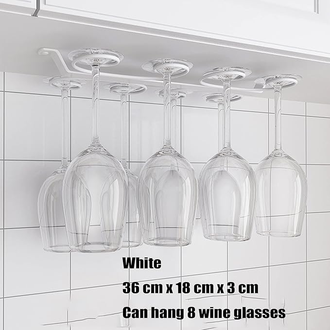 Under Cabinet Wine Glass Holder Iron 12 Hooks, Black Wire Hanging Rack, Storage Hanger Organizer, Space Saving, With 6 Hooks For Multiple Uses, Easy To Install