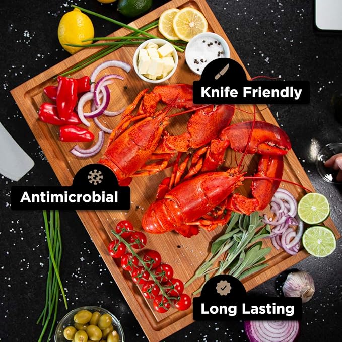 Large Wood Cutting Board from American Cherry - A Butcher Block That Comes with Juice Groove for Cutting Meat and Juicy Veggies Easily - Cherry Chopping Board - 20x16x1.5 inches