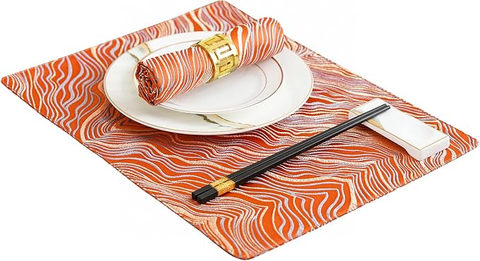 Orange Placemats Set of 4, 12x18 Inch Mountain-Inspired Jacquard Place Mats, Double Sided Reversible Non Slip, Irregular Woven Texutre Table Mats, Modern Dining Table Decor for Kitchen