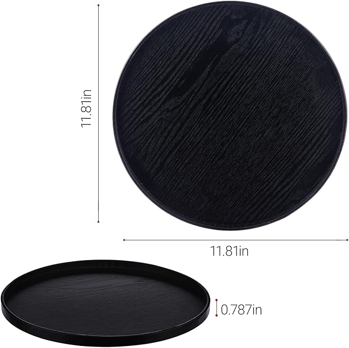Round Trays Home Decor, 11.8" Large Round Wood Tray for Ottoman, Large Tray for Ottoman Coffee Table Candle Holder, Wooden Serving Decorative Trays for Home Kitchen