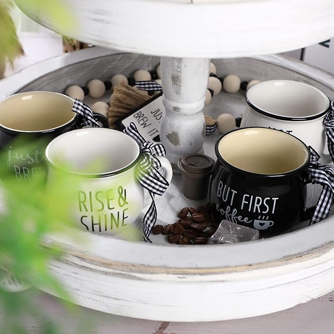 Patelai 4 Pcs Mini Espresso Cups 5 oz Coffee Mugs Set with Handle for Coffee Bar Tiered Tray Farmhouse Kitchen Decoration Holiday Party Gift