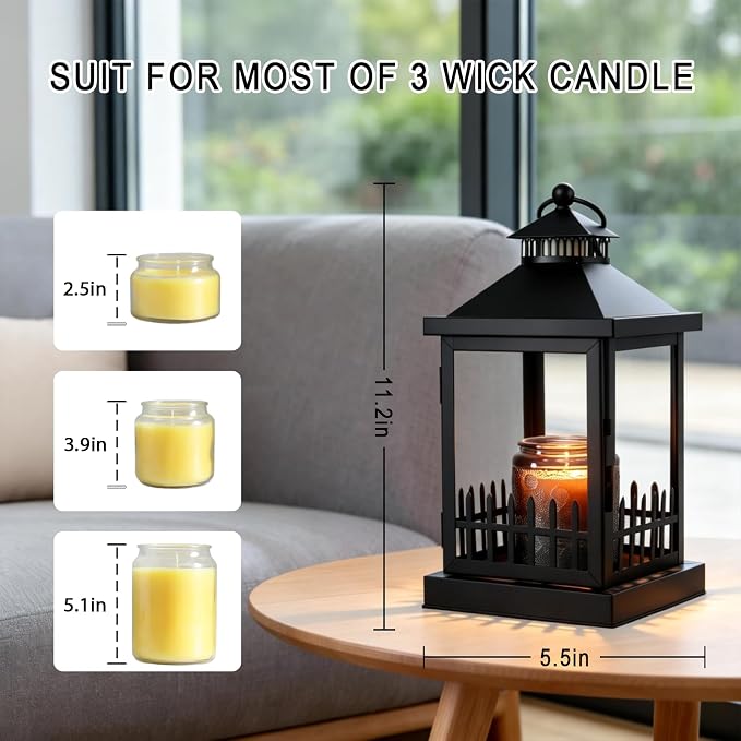 2026 New Candle Warmer Lamp with Timer,Imitating Fence Design Candle Warmer Lamp Dimmable Farmhouse Candle Lamp Warmer,Lantern Candle Warmer Lamps and Hanging Up Designed