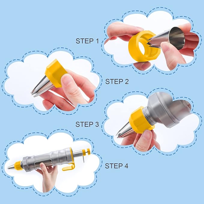 Patelai Cake Decorating Syringe Set, Stainless Steels Dessert Frosting Piping Kit with 6 Icing Piping Tips 3 Cream Scraper for Cupcake Decorating Tools(Yellow, White)