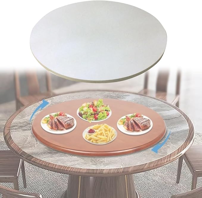 Large Wooden Lazy Susan 360° Swivel Turntable Serving Plate Ø 50/60/70/80/90/100cm, Round Dining Table Service Tray, 16mm Thick, High Temperature Resistants, Tabletop Organizer(Beige,Ø60cm)