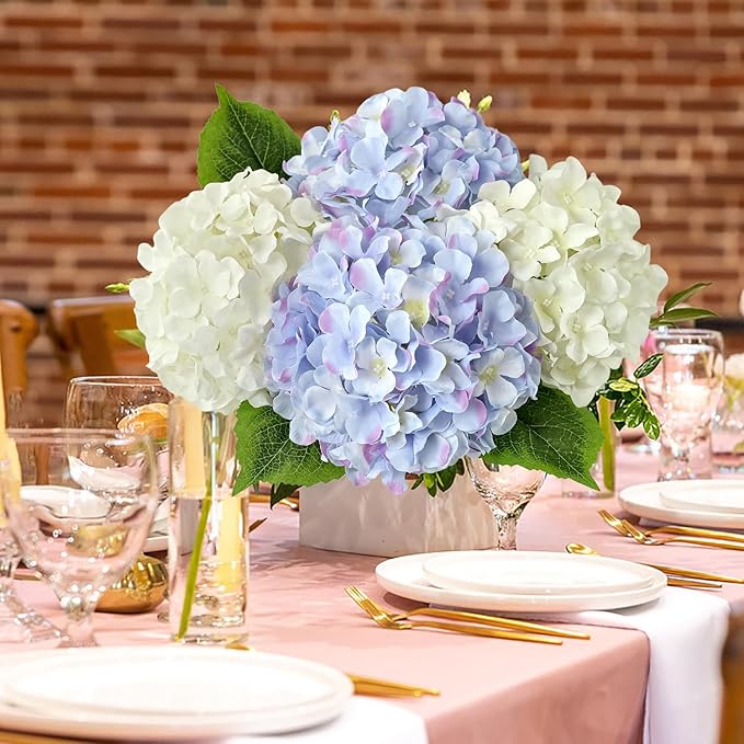 JINWOE Silk Hydrangea Artificial Flowers, 5Pcs 20Inch Large Lifelike Silk Artificial Hydrangeas, Full Fake Flowers for Bouquet Table Centerpieces Wedding Indoor Home (Taro Purple)