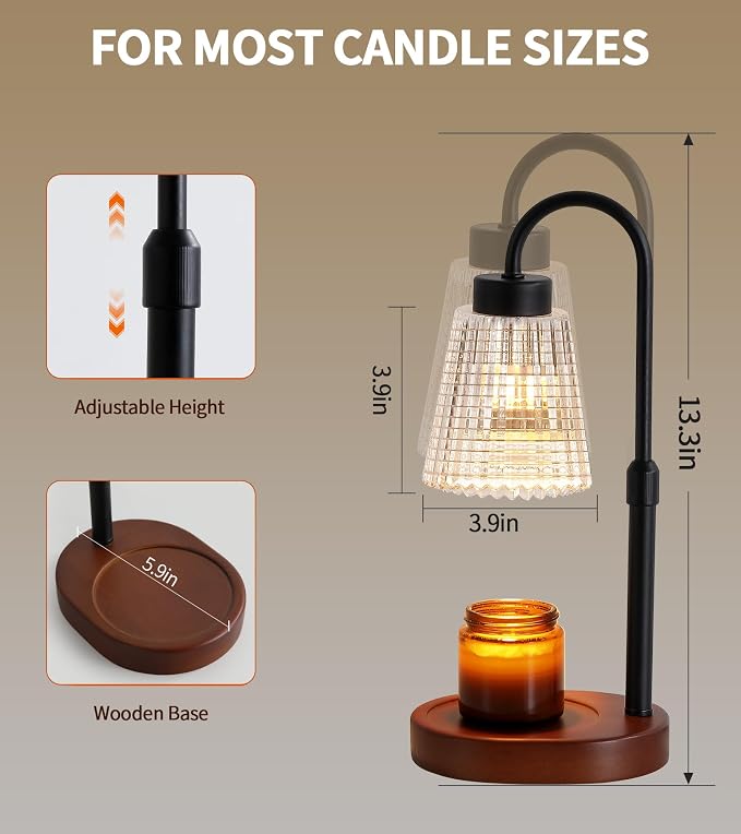 MEIXISUE Black Candle Warmer Lamp WithTimer and Dimmer,Fragrance Electric Wax Melt Warmer with 2 Bulbs,Scented Jar Lamp,Mother's Day/Birthday/Gifts Christmas for Mom/Wife,Home Decor,Adjustable Height