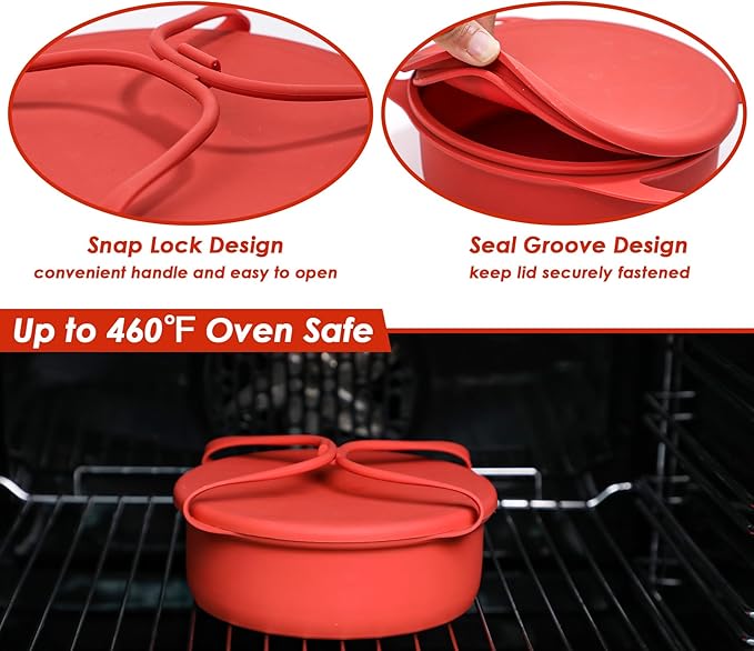 KOLUTI Nonstick Silicone Flan Mold with Lid and Handle, 1.0 QT Flanera Baking Pan Flan Maker Container,7.0 x 7.0 x 2.6 Inches Molde Para Flan Oven Safe, BPA Free