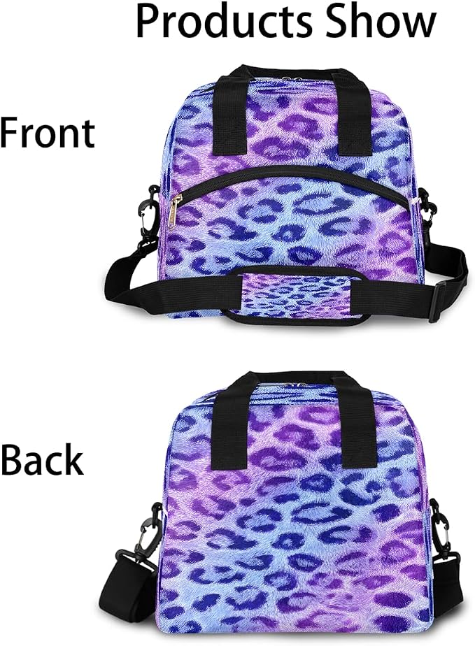 Leopard Purple Insulated Lunch Bags for Women Girls Adult Ethnic Reusable Lunch Tote Therma Cooler Bag with Shoulder Strap Lunch Box for School Work Office Picnic Meal Prep Bag
