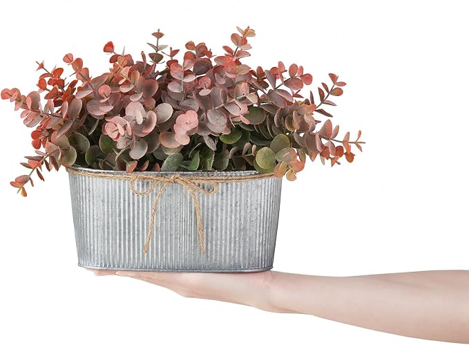 Dahey Artificial Eucalyptus Faux Plants Indoor for Farmhouse Home Decor Fake Plants in Rustic Rectangular Pots Coffee Table Centerpiece for Bathroom Laundry Living Room Greenery Decor, Orange