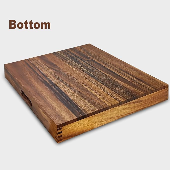 22x22Inches Walnut Wooden Ottoman Tray with Handles,Square Coffee Table Serving Tray for Home Decor,Couch Table for Party,Patio Breakfast Trays for Bed no Legs