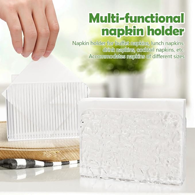 LELE LIFE Acrylic Napkin Holder for Table, Crystal Clear Cocktail Napkin Holder for Kitchen Dinner Christmas, Modern Stone Pattern Napkin Dispenser