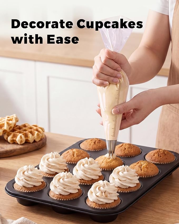 Bake Choice 18 Inch Piping Bags, 100PCS Thickened Disposable Pastry Bags, Large Capacity, Anti Burst Icing Bags for Cream Frosting, Non-slip Frosting Bags, Cake & Cookie Decorating Supplies