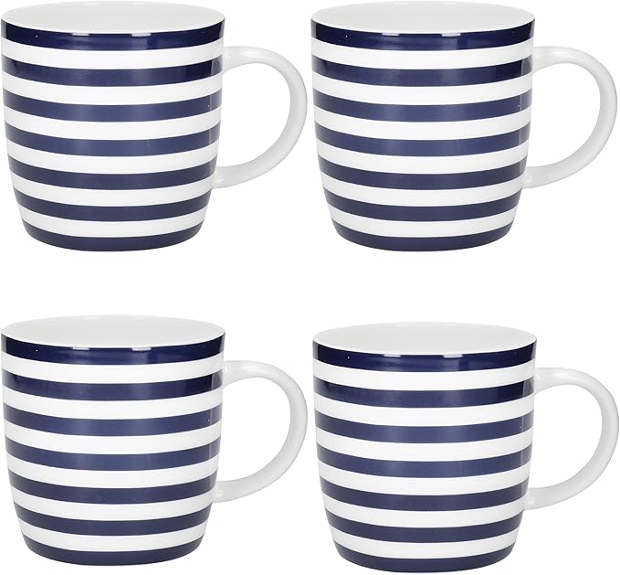 KitchenCraft Set of 4 Blue and White Striped Coffee Mugs