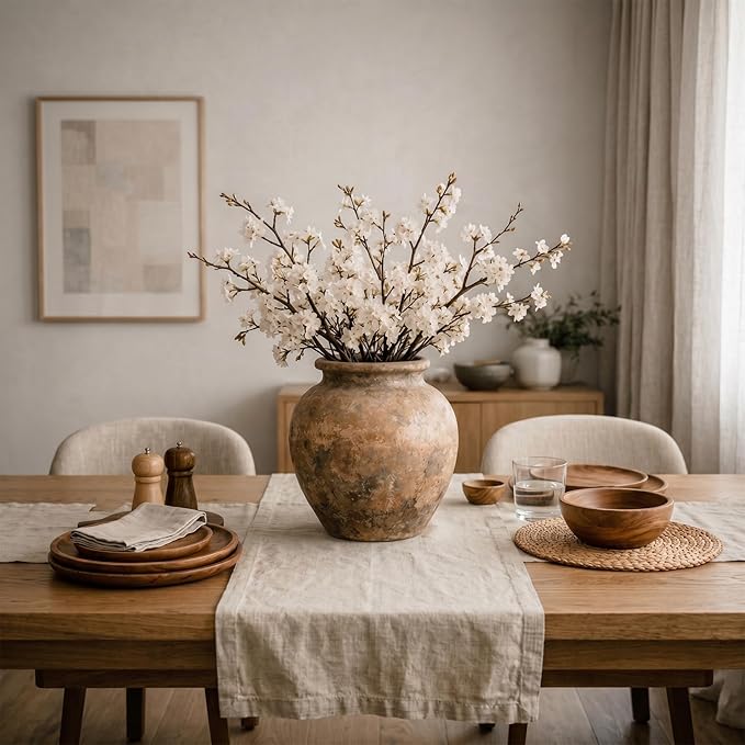 Solino Home Linen Light Natural Table Runner 120 Inches Long - 100% Pure Linen Dining Table Runner 14 x 120 Inch for Spring, Summer - Diana Medium Weight