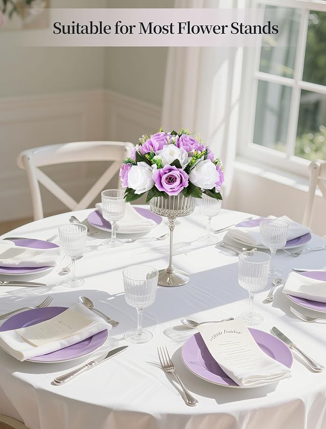 BLOSMON Lilac Flowers Balls for Centerpieces: 10 Pcs Purple White Fake Roses Flower for Wedding Table - Artificial Silk Kissing Bouquet Floral Arrangement Center for Home Party Event Decor | Purple White artificial Floral Arrangement for Wedding - Faux...