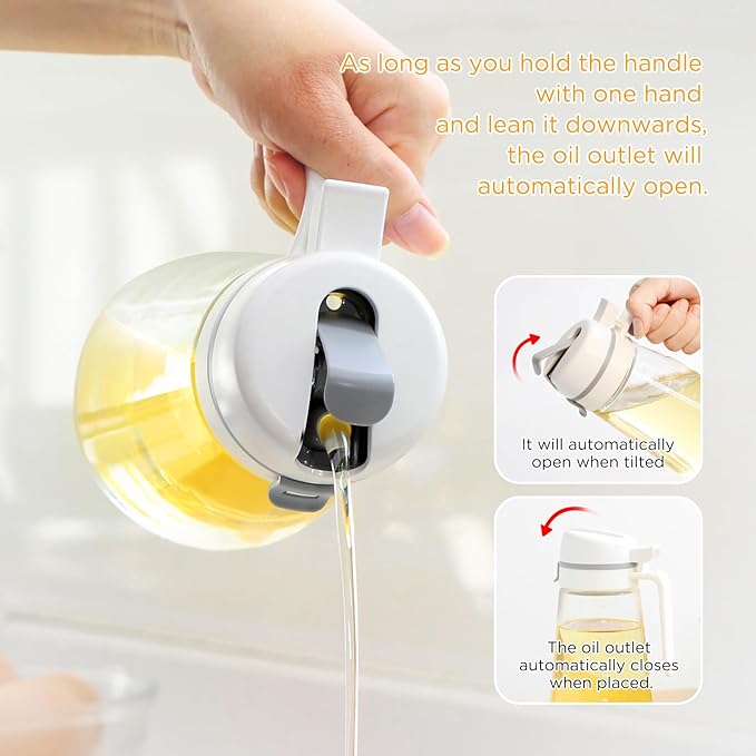 Auto Flip Glass Olive Oil Dispenser Bottle With Scale - Clear 22oz Kitchen Cruet Set of 2