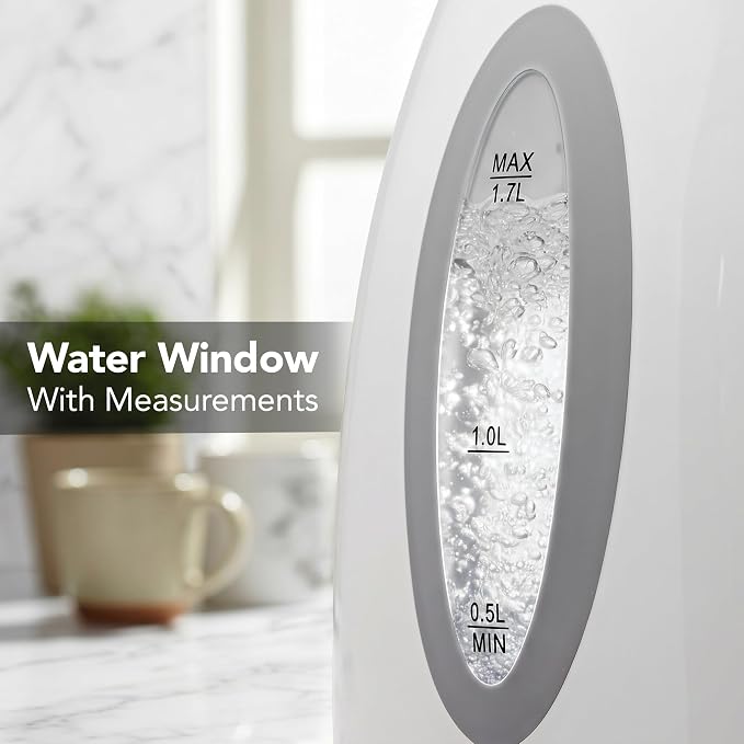 OVENTE Electric Kettle, 1.7L Fast Boiling Water Heater for Coffee or Tea, BPA Free with Water Level Gauge, Auto Shut-Off, Boil-Dry Protection, Indicator Light and Removable Filter, White KP72W