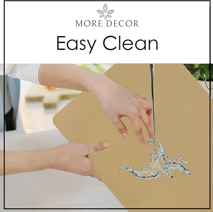 More Décor Faux Leather Placemats Set of 4 for Dining Table – Waterproof, Wipeable, Washable, Stain & Heat Resistant, Non-Slip Table Mats – 12 X 17 Inch, (Solid Beige 4)