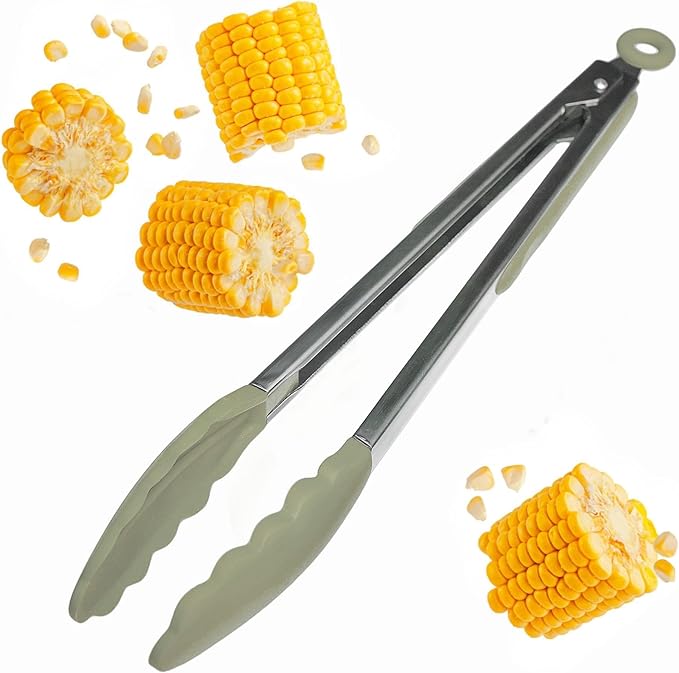 Starpack Get a Grip Silicone Kitchen Tongs (12 Inch) - LFGB Non Toxic, 600°F Heat Resistant, BPA-Free - Heavy-Duty Stainless Steel, Locking - Dishwasher Safe for Nonstick Cookware Sage Green