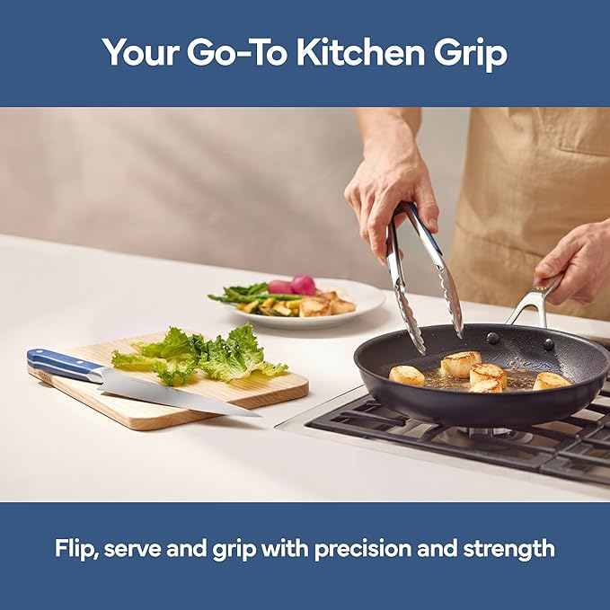 Misen Kitchen Tongs - Dishwasher Safe, Heavy Duty - Precision Stainless Steel Grilling Tool - Heat Resistant - Perfect for Serving and Air Frying - 9.5 Inch | Blue