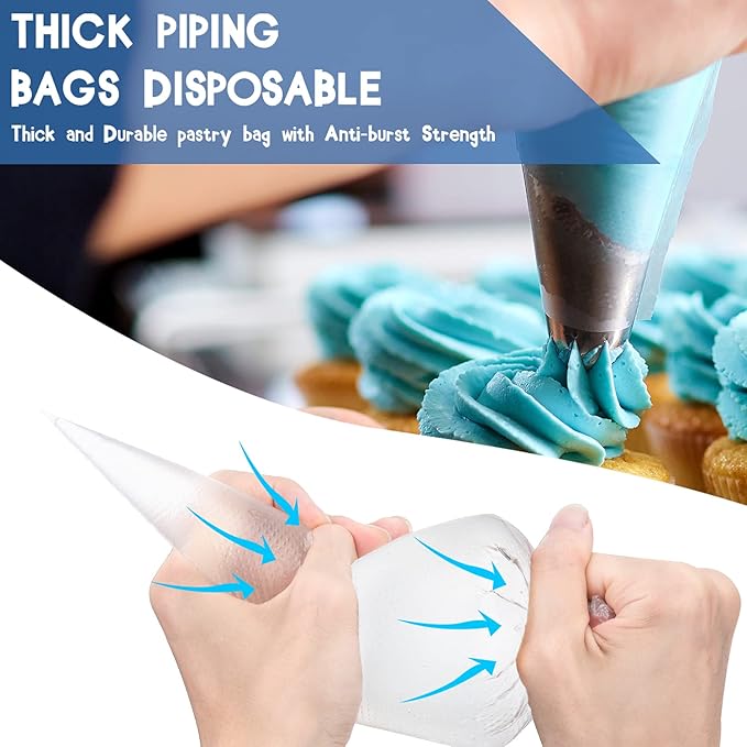 Disposable Icing Pastry Piping Bags, 100 Pcs 16Inch Thick Large Anti Burst Cake Decorating Tipless Piping Bag for Chocolate Royal Icing Cupcake Cream Frosting Cookies Decoration Disposable Piping Bags