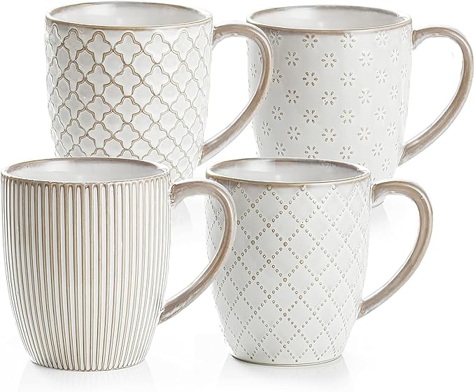 getstar Ceramic Coffee Mugs 12oz Set of 4, Pottery Coffee Tea Cup Set for Kitchen with Texture Patterns for Coffee, Tea, Hot Cocoa, Milk, Microwave and Dishwasher Safe