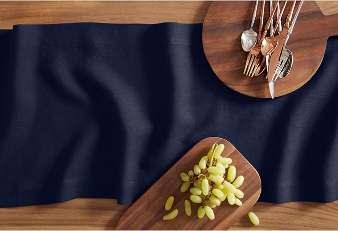 Solino Home Linen Table Runner 96 Inches Long - 100% Pure Linen Indigo Navy Table Runner 14 x 96 Inch for 4th of July - Sonoma