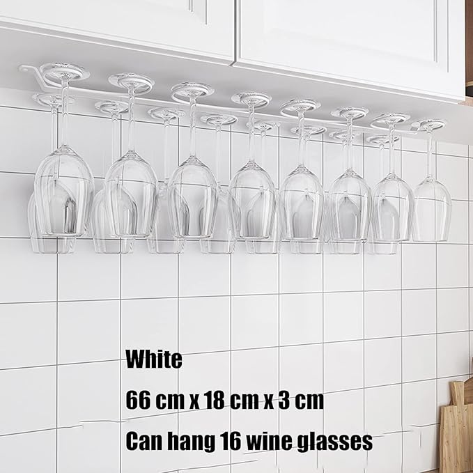 Under Cabinet Wine Glass Holder Iron 12 Hooks, Black Wire Hanging Rack, Storage Hanger Organizer, Space Saving, With 6 Hooks For Multiple Uses, Easy To Install