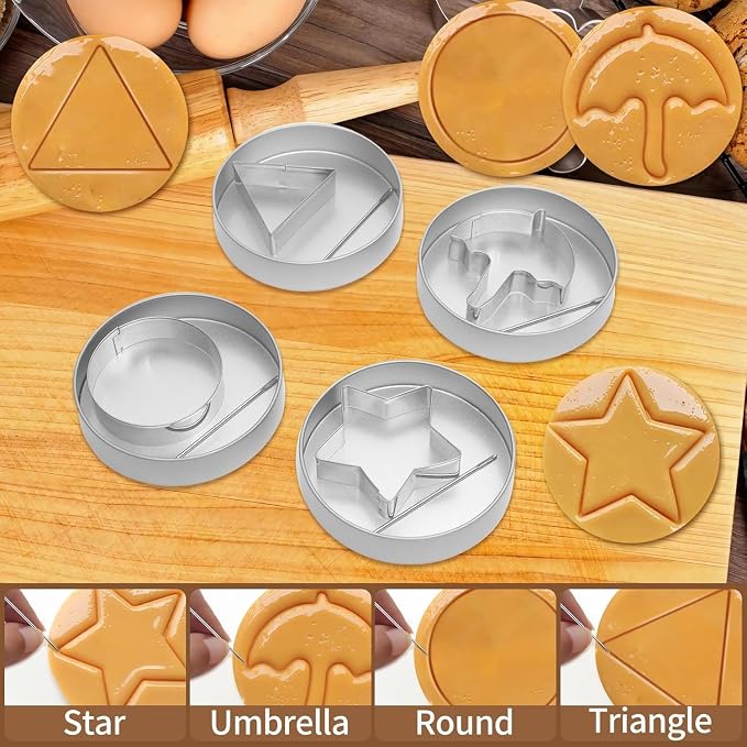 12Pcs Korean Dalgona Candy Mold Set, Stainless Steel Cookie Cutters with Umbrella Star Shapes, for Sugar Honeycomb Biscuit Baking, DIY Party Favors in Gift Tin Box