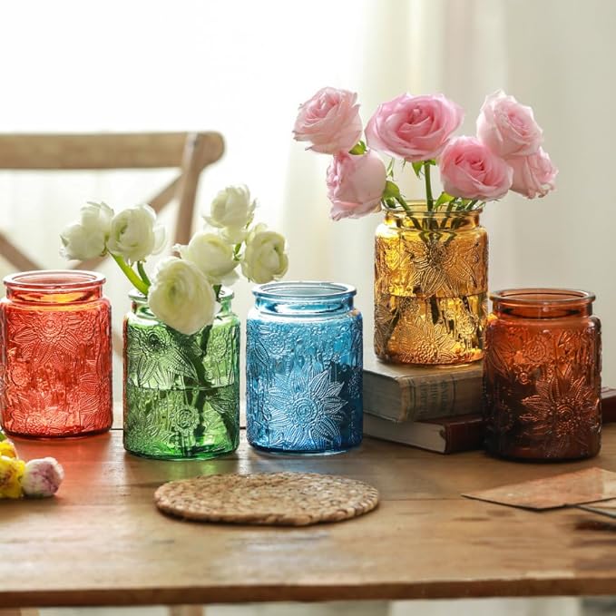 ANSQU Blue Glass Canister with Lid, 23.7 oz Vintage Embossed Glass Jar, Airtight Food Storage Container for Coffee Beans, Tea, Sugar, Candy, Cookies, Decorative Kitchen Pantry Organizer